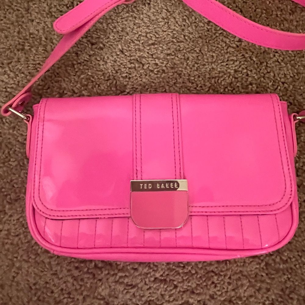NWOT Ted Baker Neon Pink Patent Leather Crossbody Handbag